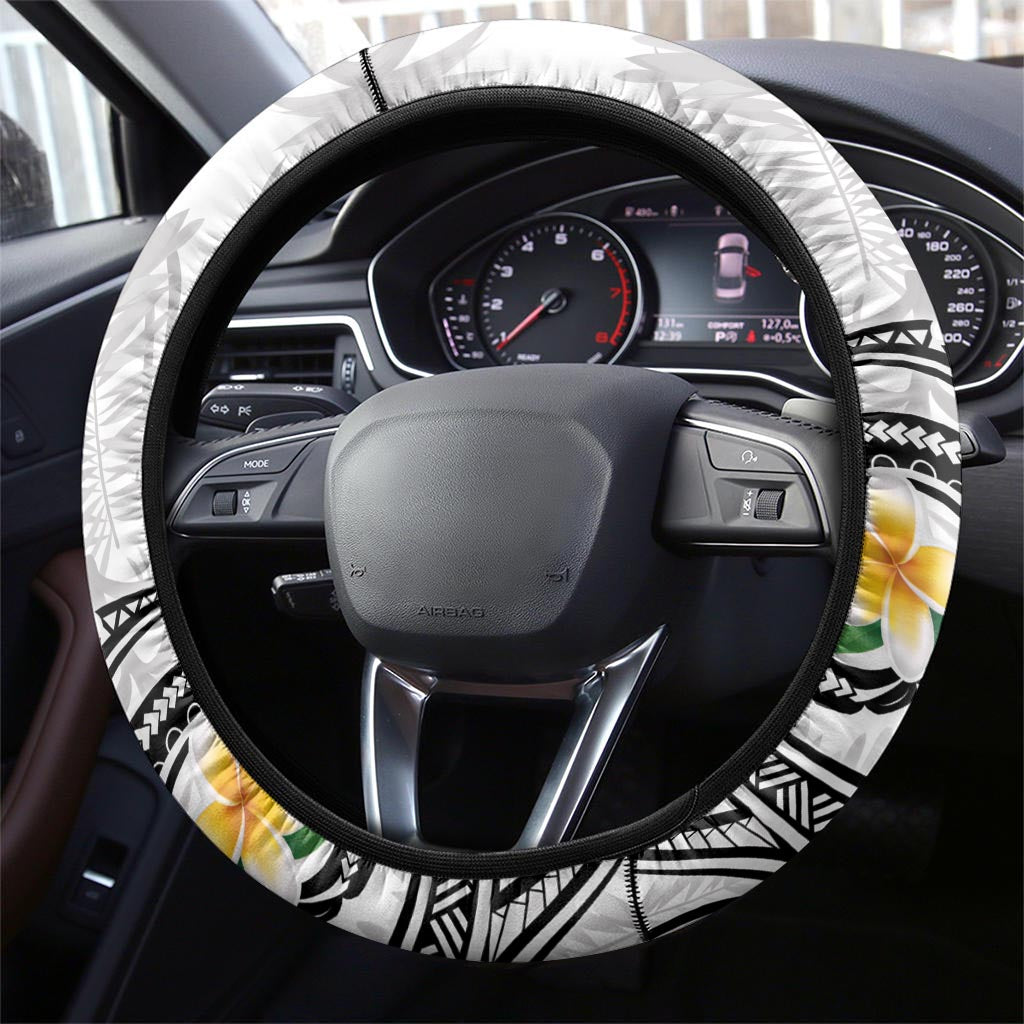 Kanaka Maoli Hawaii Plumeria Steering Wheel Cover Dancing Tentacles White Style LT7 - Polynesian Pride