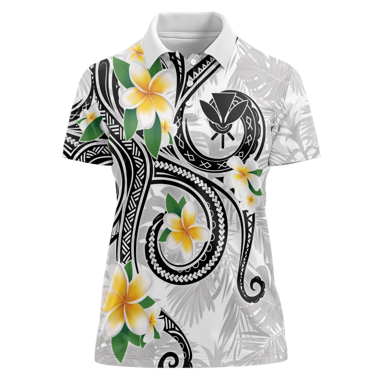 Kanaka Maoli Hawaii Plumeria Women Polo Shirt Dancing Tentacles White Style