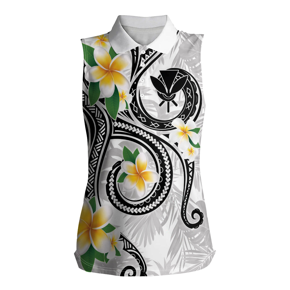 Kanaka Maoli Hawaii Plumeria Women Sleeveless Polo Shirt Dancing Tentacles White Style