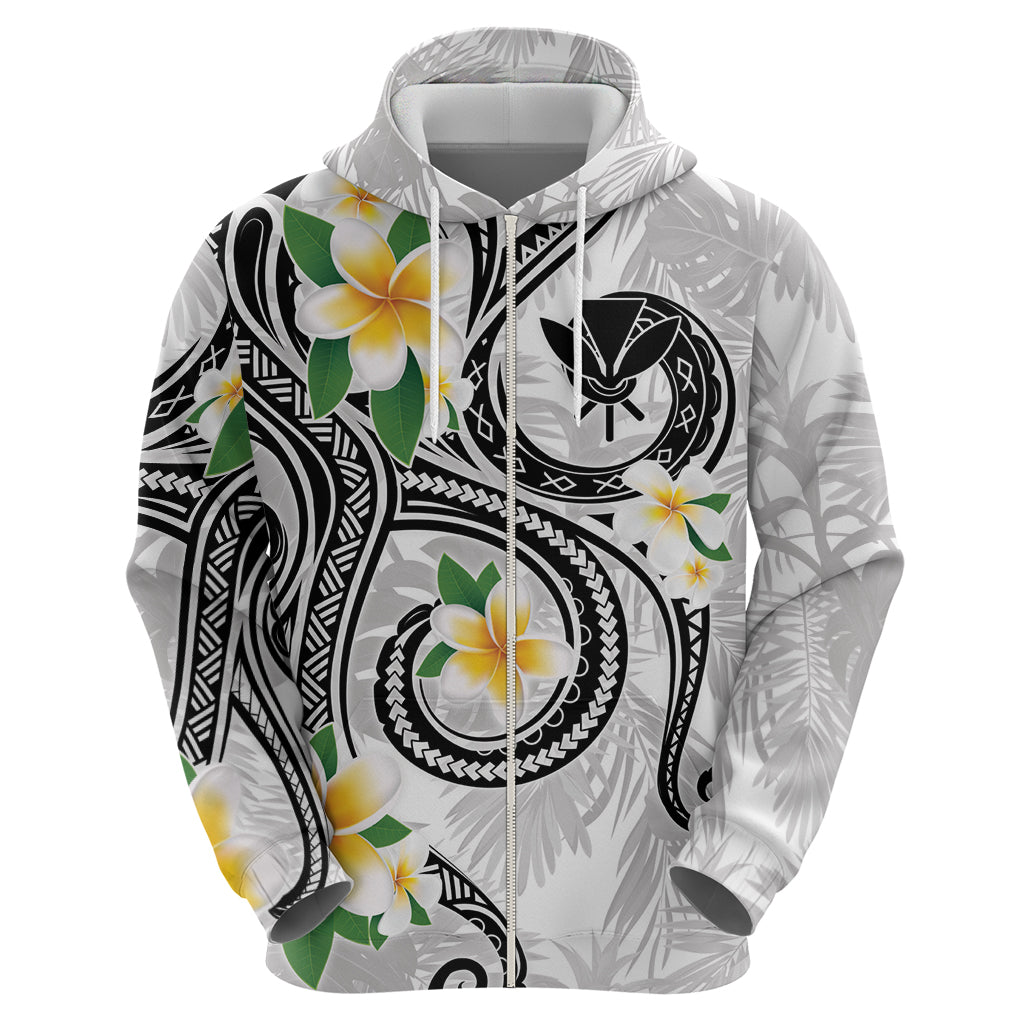 Kanaka Maoli Hawaii Plumeria Zip Hoodie Dancing Tentacles White Style LT7 - Polynesian Pride