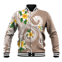 Kanaka Maoli Hawaii Plumeria Baseball Jacket Dancing Tentacles Beige Style LT7 Unisex Beige - Polynesian Pride