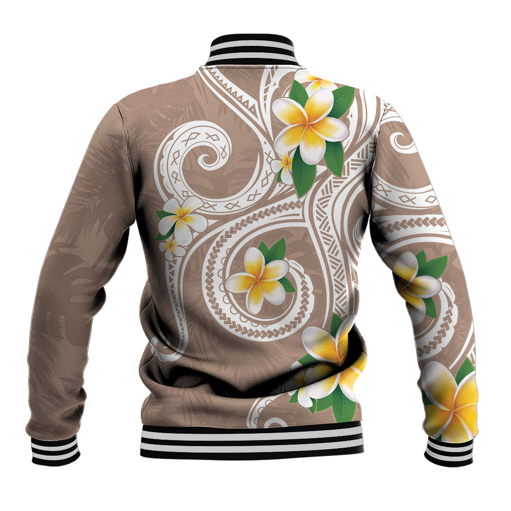 Kanaka Maoli Hawaii Plumeria Baseball Jacket Dancing Tentacles Beige Style LT7 - Polynesian Pride