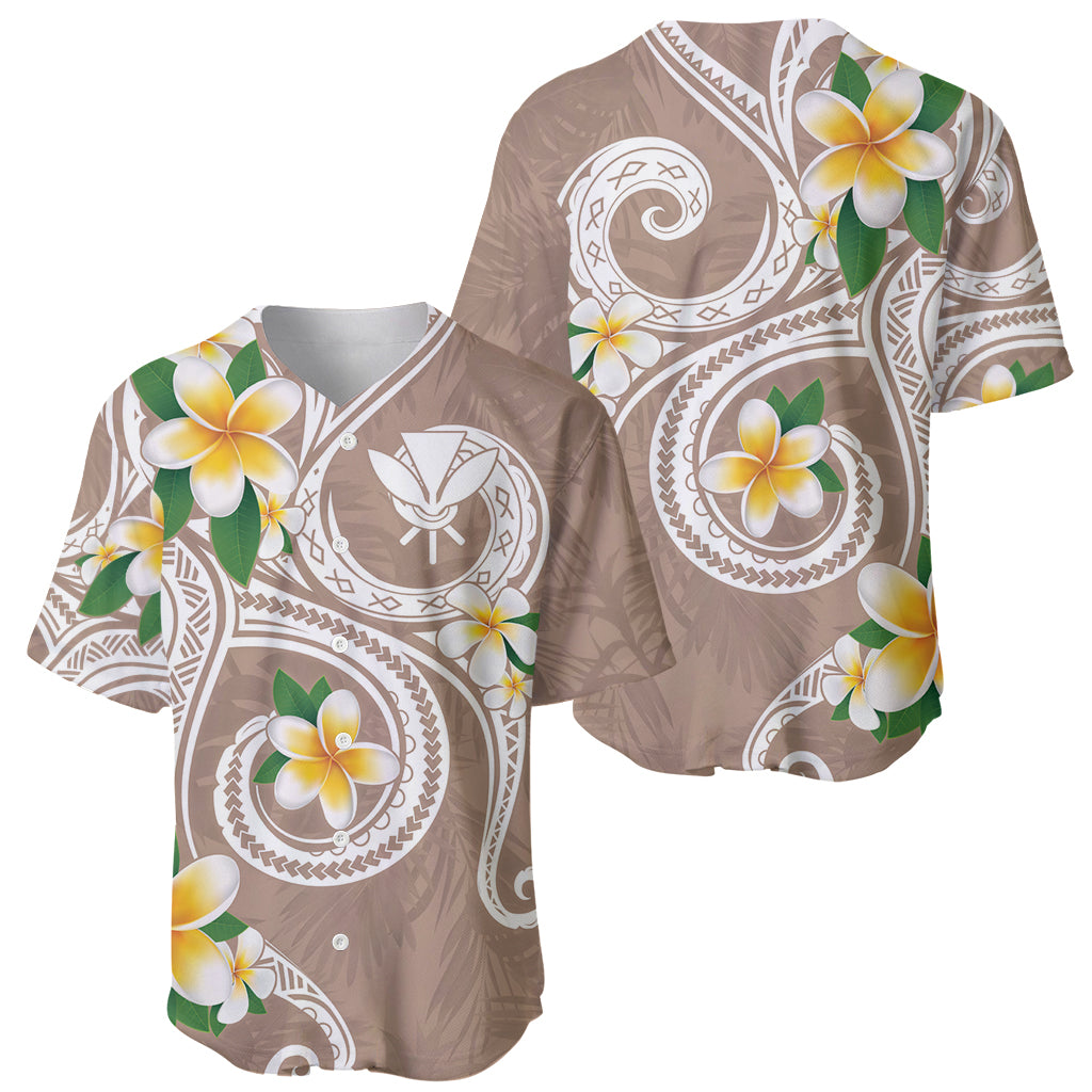 Kanaka Maoli Hawaii Plumeria Baseball Jersey Dancing Tentacles Beige Style LT7 - Polynesian Pride