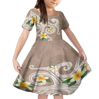 Kanaka Maoli Hawaii Plumeria Kid Short Sleeve Dress Dancing Tentacles Beige Style LT7 KID Beige - Polynesian Pride