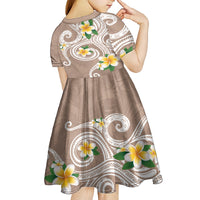 Kanaka Maoli Hawaii Plumeria Kid Short Sleeve Dress Dancing Tentacles Beige Style LT7 - Polynesian Pride