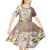 Kanaka Maoli Hawaii Plumeria Kid Short Sleeve Dress Dancing Tentacles Beige Style LT7 - Polynesian Pride