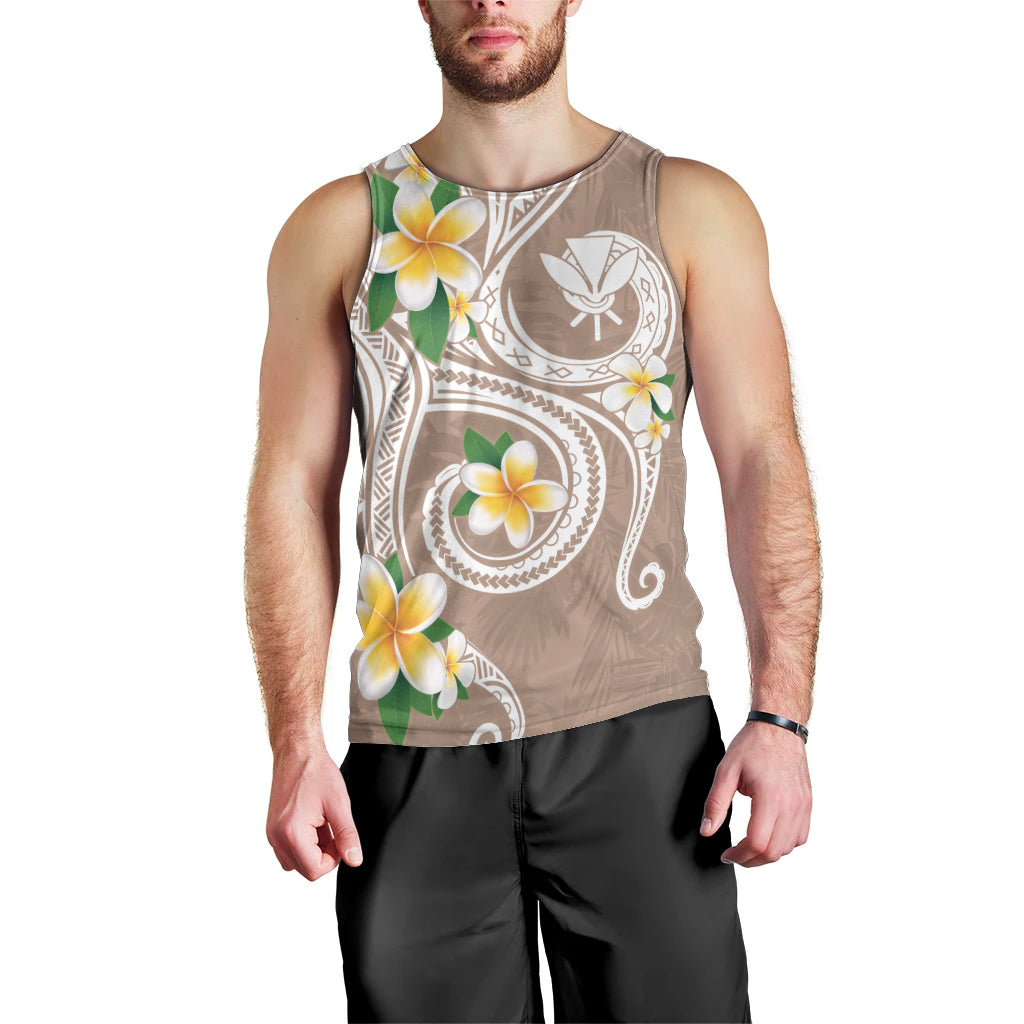 Kanaka Maoli Hawaii Plumeria Men Tank Top Dancing Tentacles Beige Style LT7 - Polynesian Pride