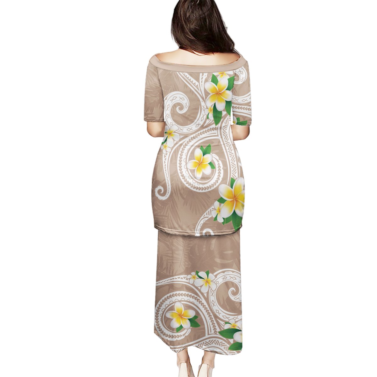 Kanaka Maoli Hawaii Plumeria Puletasi Dancing Tentacles Beige Style LT7 - Polynesian Pride