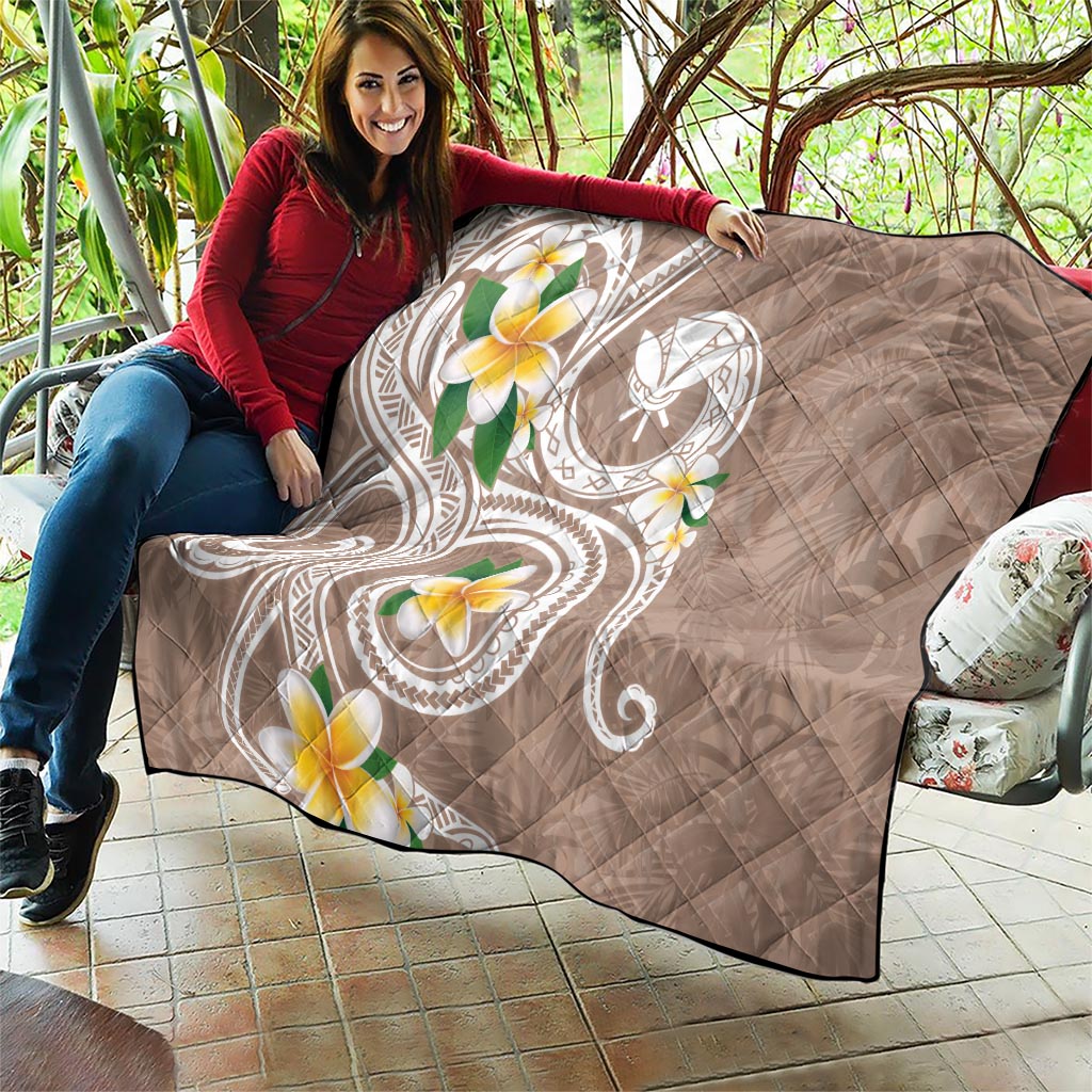 Kanaka Maoli Hawaii Plumeria Quilt Dancing Tentacles Beige Style LT7 - Polynesian Pride