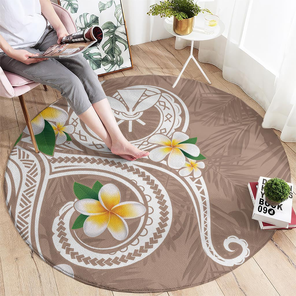 Kanaka Maoli Hawaii Plumeria Round Carpet Dancing Tentacles Beige Style LT7 - Polynesian Pride