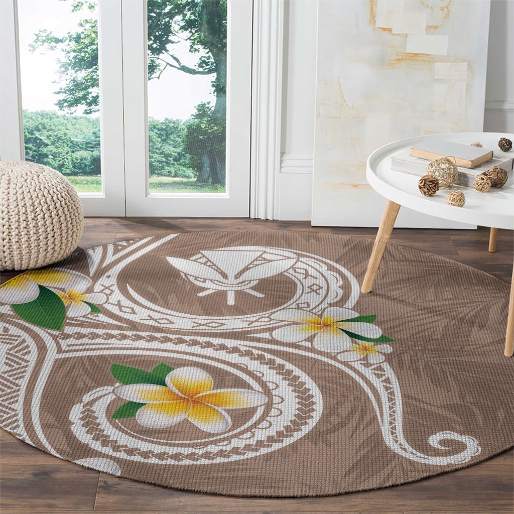 Kanaka Maoli Hawaii Plumeria Round Carpet Dancing Tentacles Beige Style LT7 - Polynesian Pride