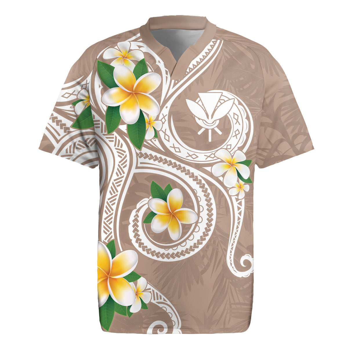 Kanaka Maoli Hawaii Plumeria Rugby Jersey Dancing Tentacles Beige Style LT7 Beige - Polynesian Pride