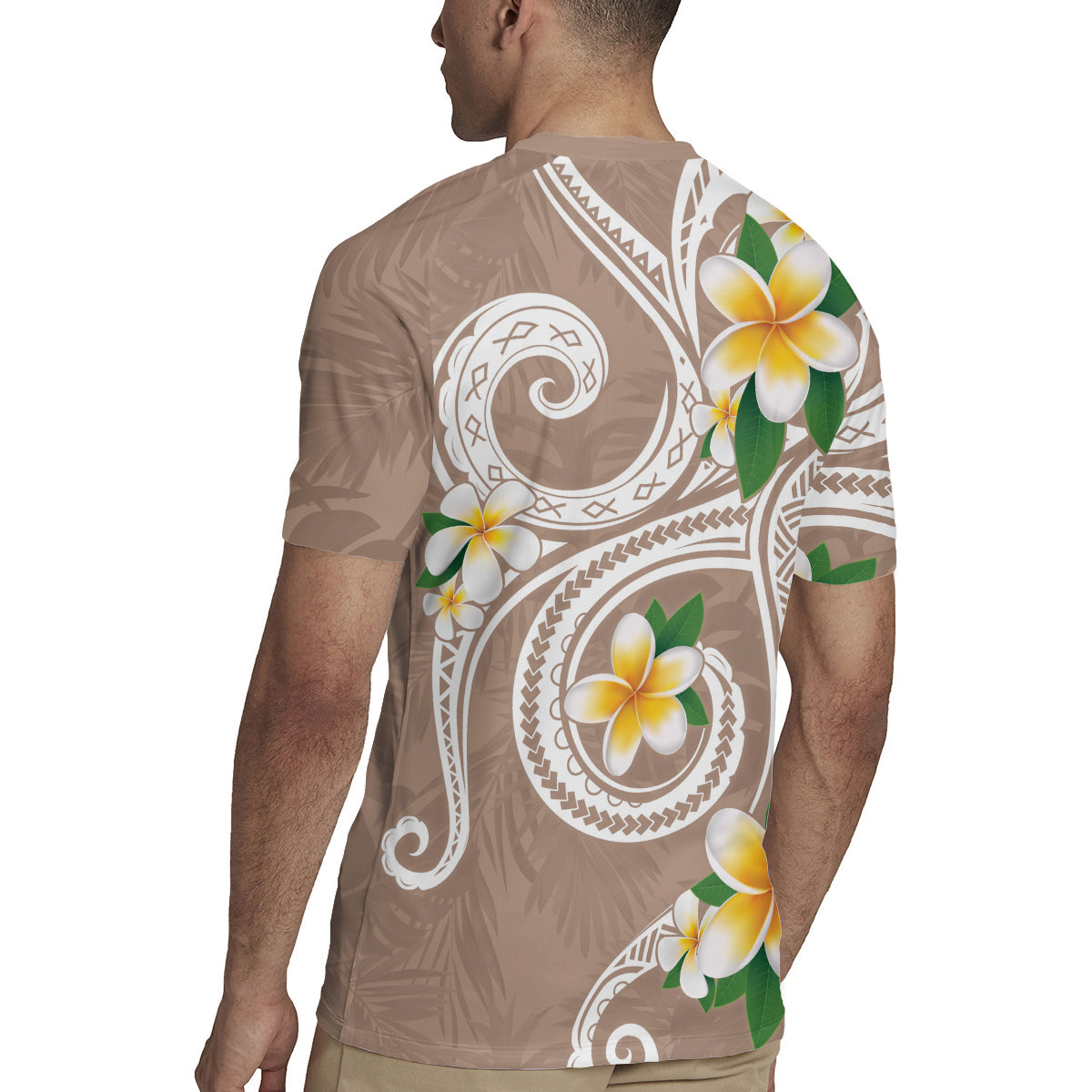 Kanaka Maoli Hawaii Plumeria Rugby Jersey Dancing Tentacles Beige Style LT7 - Polynesian Pride