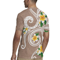 Kanaka Maoli Hawaii Plumeria Rugby Jersey Dancing Tentacles Beige Style LT7 - Polynesian Pride
