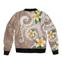 Kanaka Maoli Hawaii Plumeria Sleeve Zip Bomber Jacket Dancing Tentacles Beige Style LT7 - Polynesian Pride