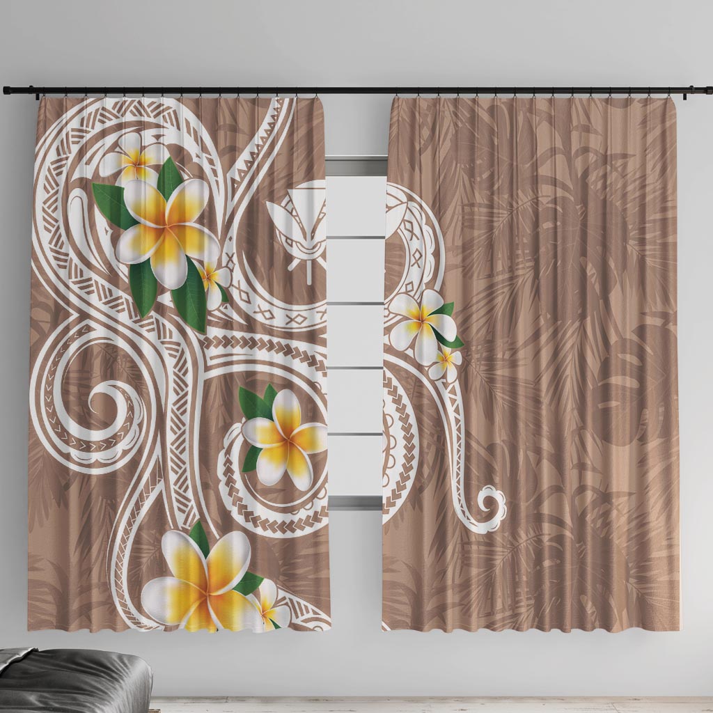 Kanaka Maoli Hawaii Plumeria Window Curtain Dancing Tentacles Beige Style LT7 With Hooks Beige - Polynesian Pride