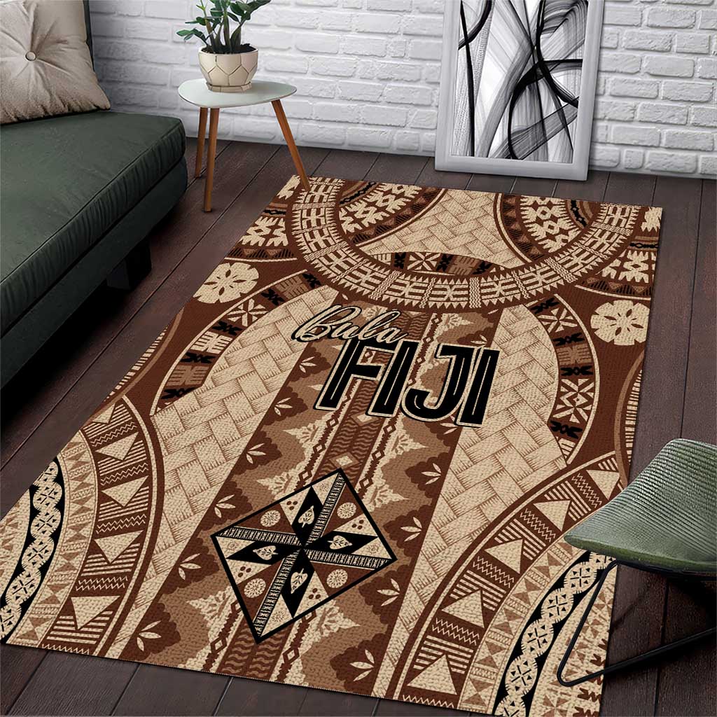 Bula Fiji Vintage Area Rug Brown Masi Motifs LT7 Brown - Polynesian Pride
