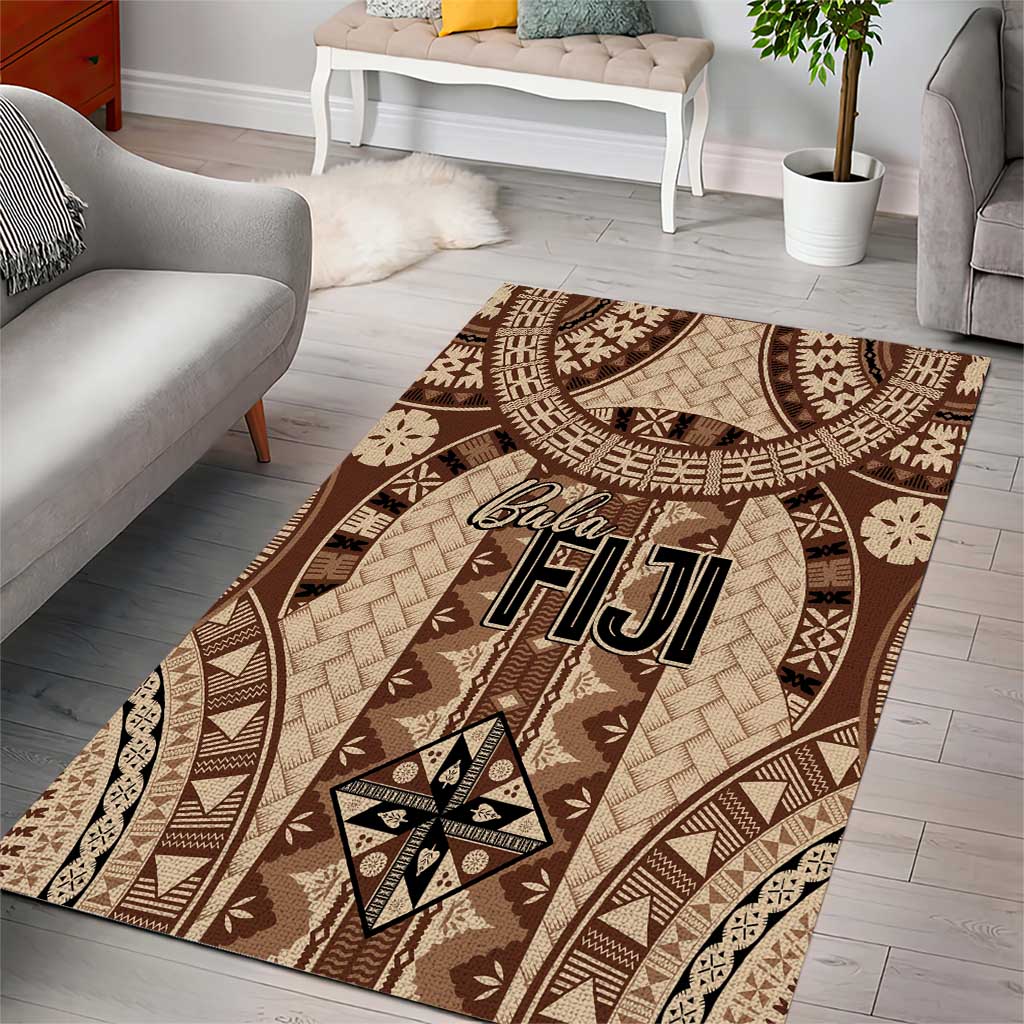 Bula Fiji Vintage Area Rug Brown Masi Motifs LT7 - Polynesian Pride