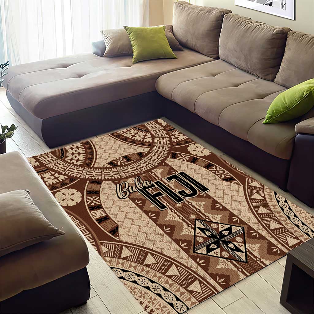 Bula Fiji Vintage Area Rug Brown Masi Motifs LT7 - Polynesian Pride