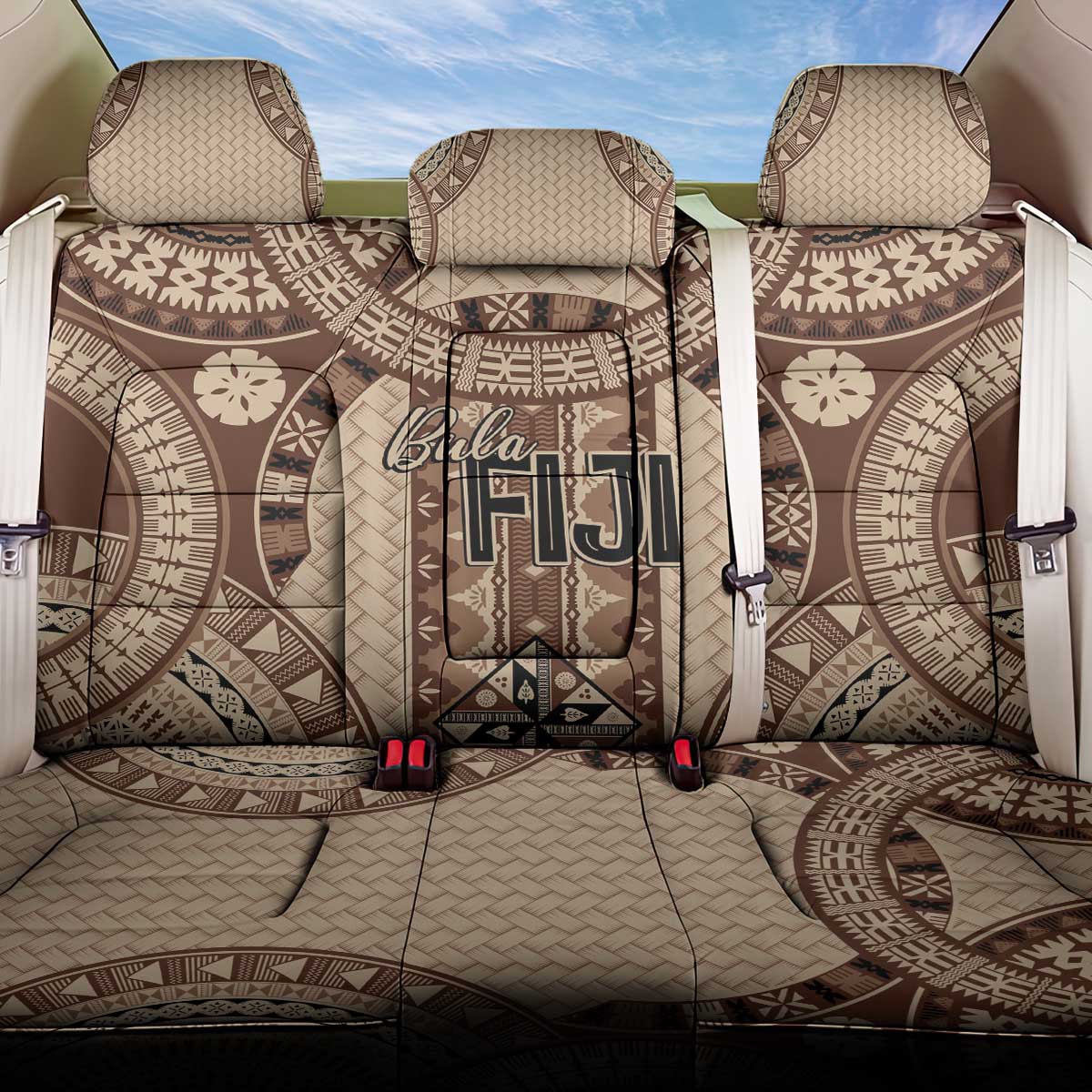 Bula Fiji Vintage Back Car Seat Cover Brown Masi Motifs LT7 One Size Brown - Polynesian Pride