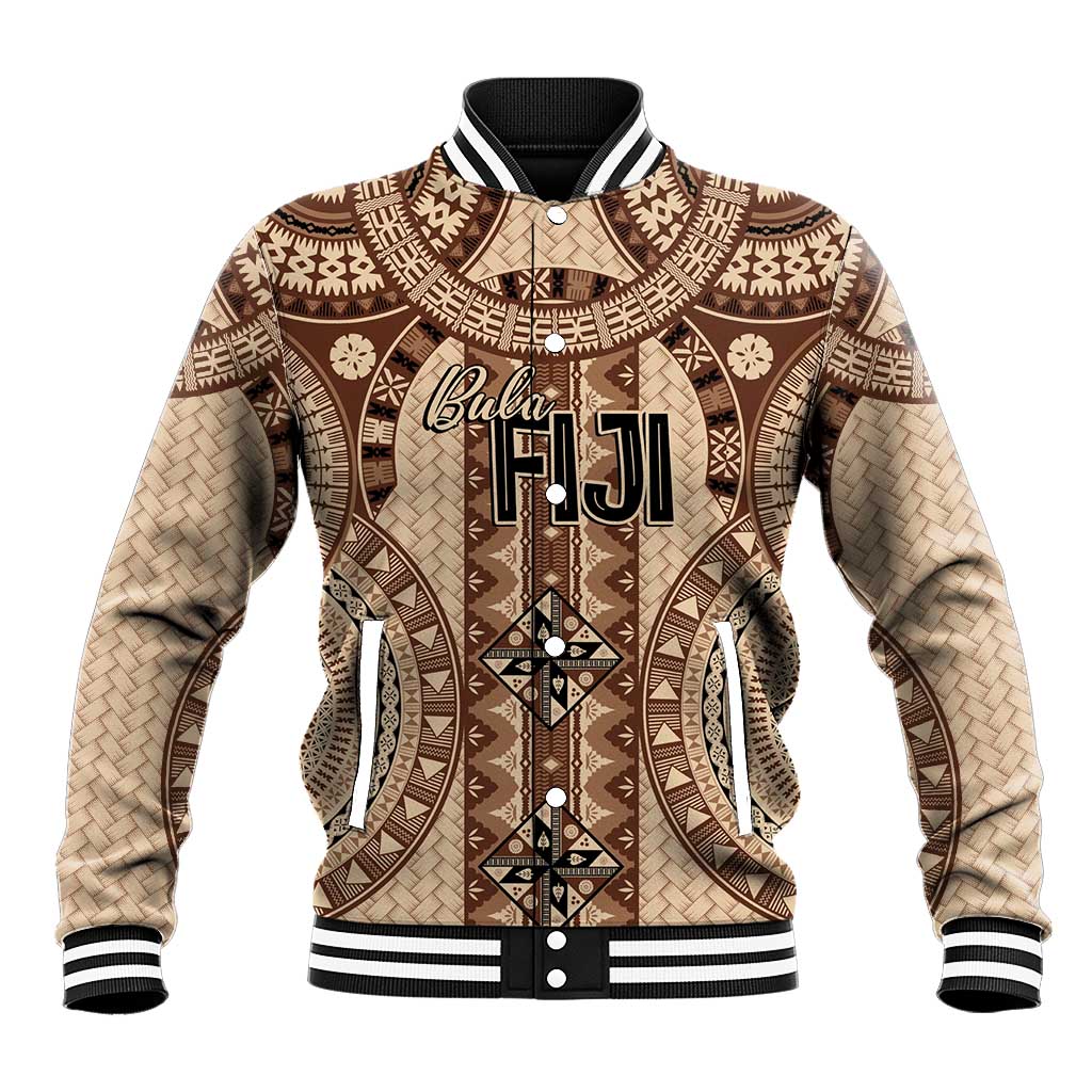 Bula Fiji Vintage Baseball Jacket Brown Masi Motifs LT7 Unisex Brown - Polynesian Pride