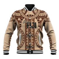 Bula Fiji Vintage Baseball Jacket Brown Masi Motifs LT7 Unisex Brown - Polynesian Pride