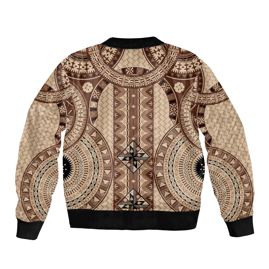 Bula Fiji Vintage Bomber Jacket Brown Masi Motifs LT7 - Polynesian Pride