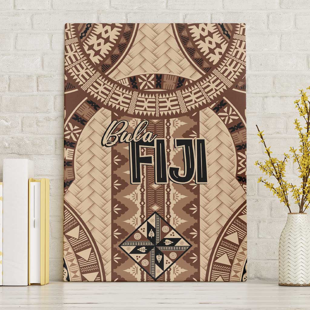 Bula Fiji Vintage Canvas Wall Art Brown Masi Motifs LT7 Without Frame Brown - Polynesian Pride