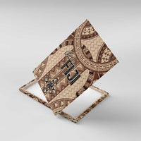 Bula Fiji Vintage Canvas Wall Art Brown Masi Motifs LT7 With Frame Brown - Polynesian Pride