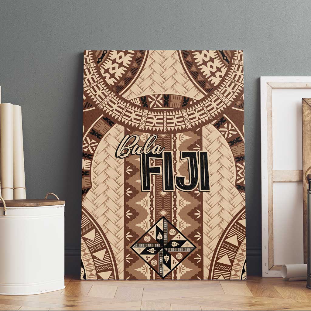 Bula Fiji Vintage Canvas Wall Art Brown Masi Motifs LT7 - Polynesian Pride