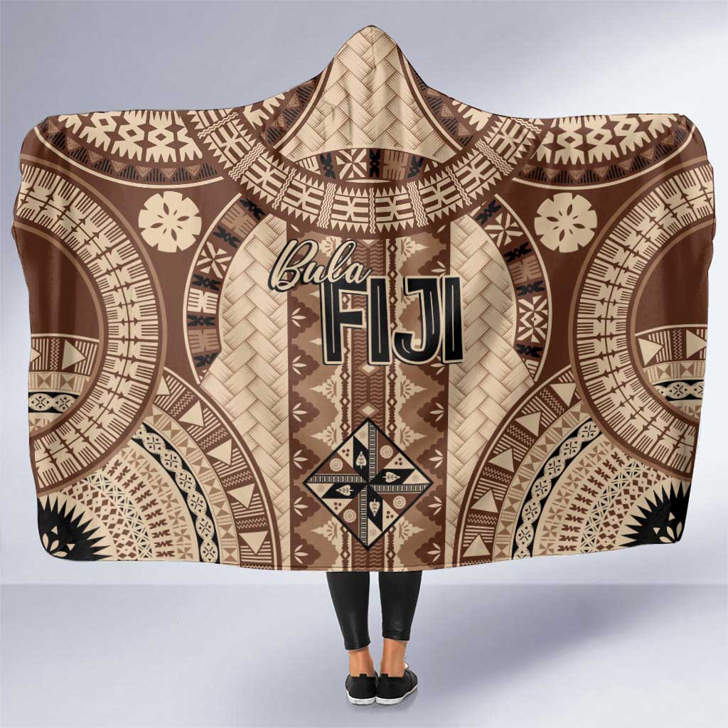 Bula Fiji Vintage Hooded Blanket Brown Masi Motifs LT7 One Size Brown - Polynesian Pride