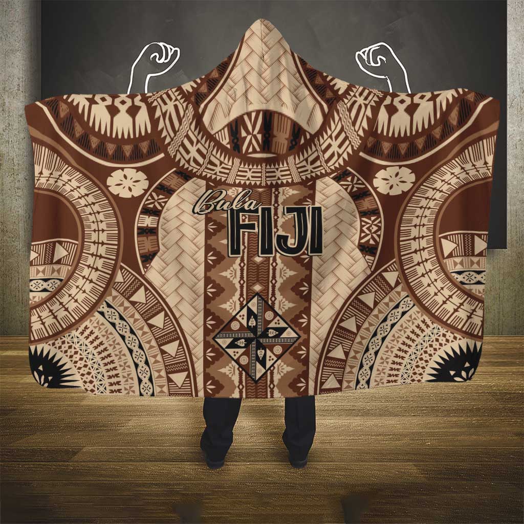 Bula Fiji Vintage Hooded Blanket Brown Masi Motifs LT7 - Polynesian Pride