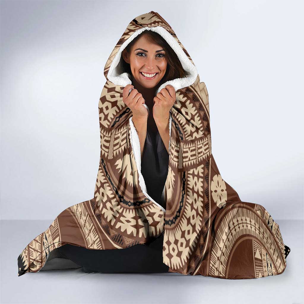 Bula Fiji Vintage Hooded Blanket Brown Masi Motifs LT7 - Polynesian Pride