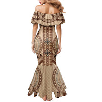 Bula Fiji Vintage Mermaid Dress Brown Masi Motifs LT7 - Polynesian Pride