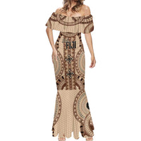 Bula Fiji Vintage Mermaid Dress Brown Masi Motifs LT7 - Polynesian Pride