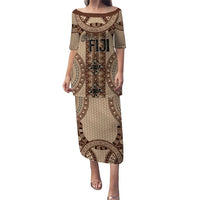 Bula Fiji Vintage Puletasi Brown Masi Motifs LT7 Long Dress Brown - Polynesian Pride