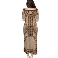 Bula Fiji Vintage Puletasi Brown Masi Motifs LT7 - Polynesian Pride
