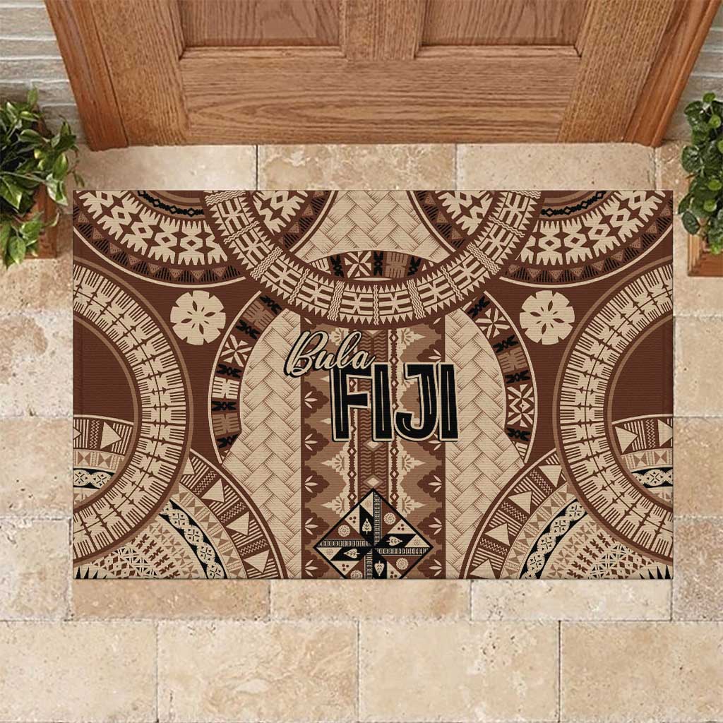 Bula Fiji Vintage Rubber Doormat Brown Masi Motifs LT7 Brown - Polynesian Pride