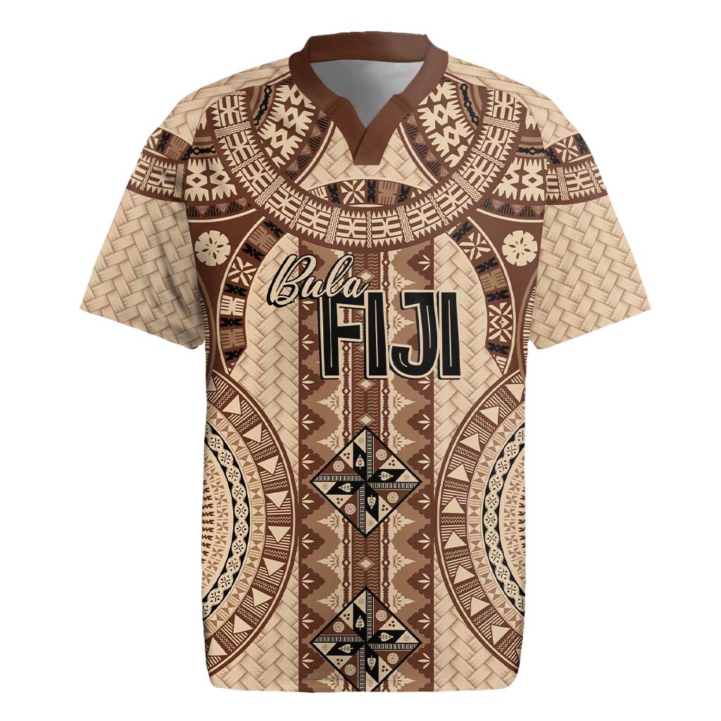 Bula Fiji Vintage Rugby Jersey Brown Masi Motifs LT7 Brown - Polynesian Pride
