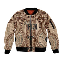 Bula Fiji Vintage Sleeve Zip Bomber Jacket Brown Masi Motifs LT7 Unisex Brown - Polynesian Pride