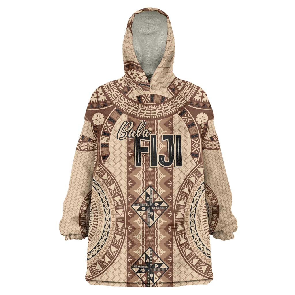 Bula Fiji Vintage Wearable Blanket Hoodie Brown Masi Motifs LT7 One Size Brown - Polynesian Pride