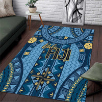 Bula Fiji Vintage Area Rug Prussian Blue Masi Motifs LT7 Prussian Blue - Polynesian Pride