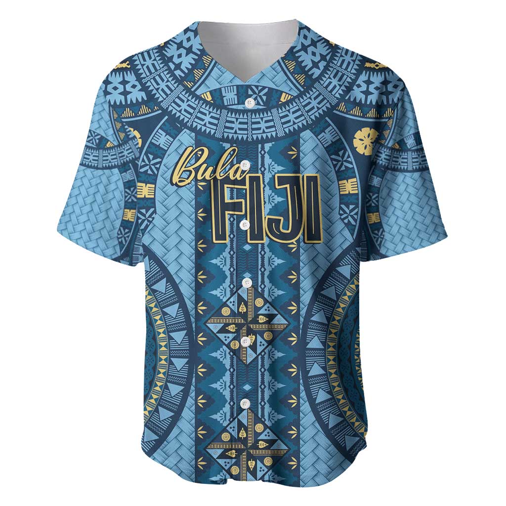 Bula Fiji Vintage Baseball Jersey Prussian Blue Masi Motifs LT7 Prussian Blue - Polynesian Pride
