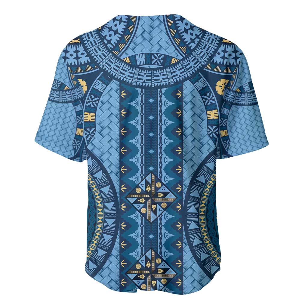 Bula Fiji Vintage Baseball Jersey Prussian Blue Masi Motifs LT7 - Polynesian Pride