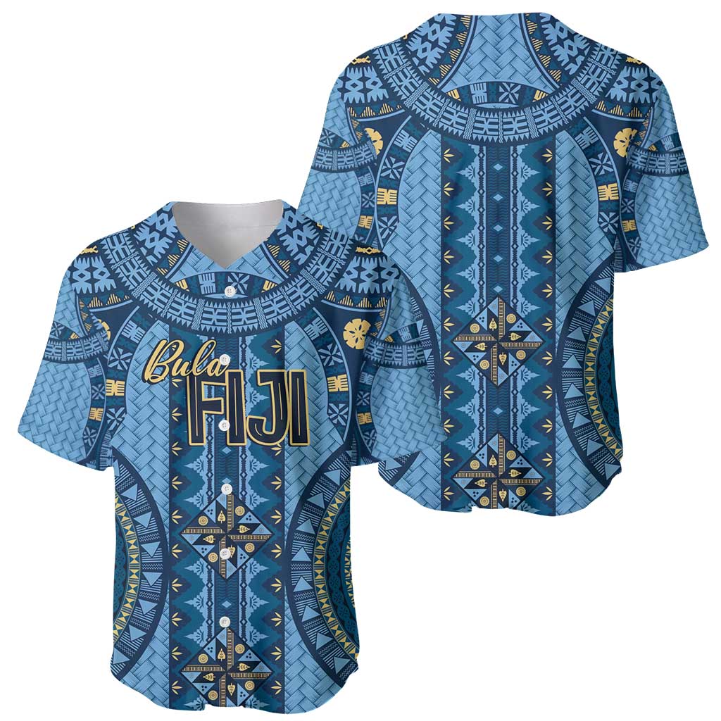 Bula Fiji Vintage Baseball Jersey Prussian Blue Masi Motifs LT7 - Polynesian Pride