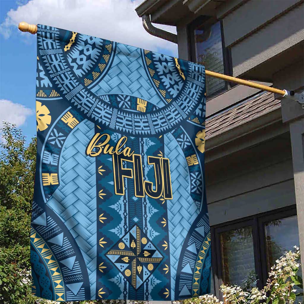 Bula Fiji Vintage Garden Flag Prussian Blue Masi Motifs LT7 - Polynesian Pride