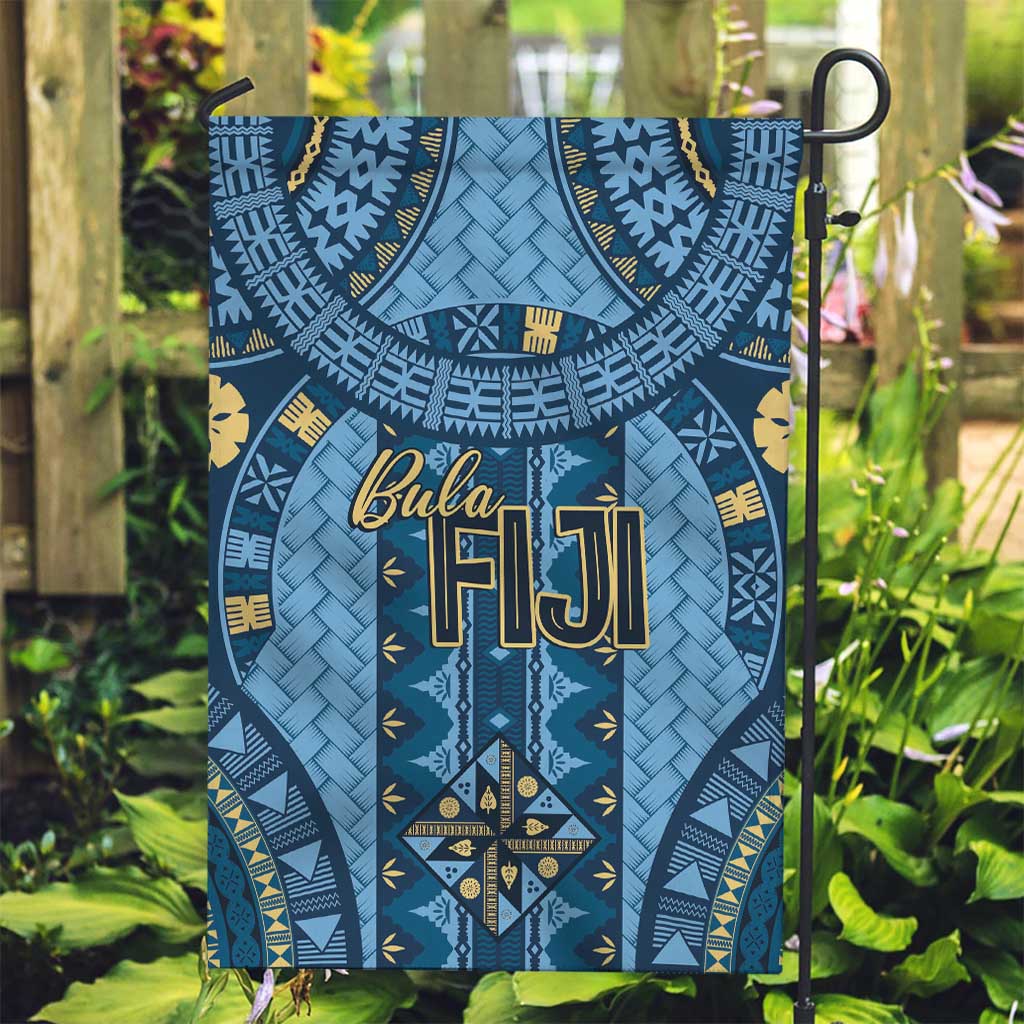 Bula Fiji Vintage Garden Flag Prussian Blue Masi Motifs LT7 Garden Flag Prussian Blue - Polynesian Pride