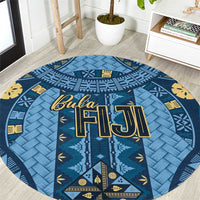 Bula Fiji Vintage Round Carpet Prussian Blue Masi Motifs LT7 Prussian Blue - Polynesian Pride