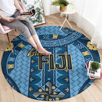 Bula Fiji Vintage Round Carpet Prussian Blue Masi Motifs LT7 - Polynesian Pride