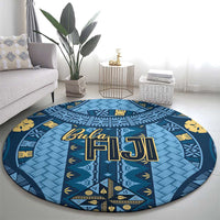 Bula Fiji Vintage Round Carpet Prussian Blue Masi Motifs LT7 - Polynesian Pride